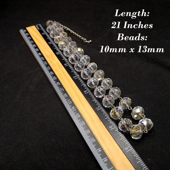 Clear Crystal Rondelle Beaded Necklace, 21" Length, Wire Wrapped - Picture 8 of 9